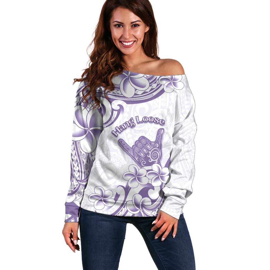 Aloha Hawaii Shaka Off Shoulder Sweater Hang Loose Purple Version DT05 Women Purple - Polynesian Pride