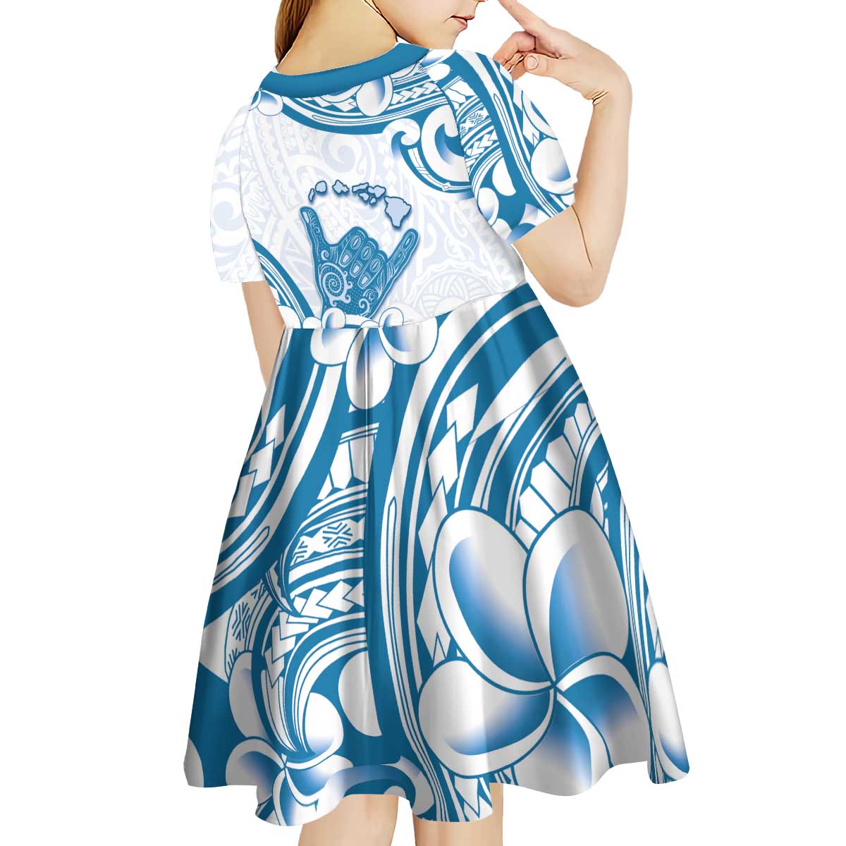 Aloha Hawaii Shaka Kid Short Sleeve Dress Hang Loose Blue Version DT05 - Polynesian Pride