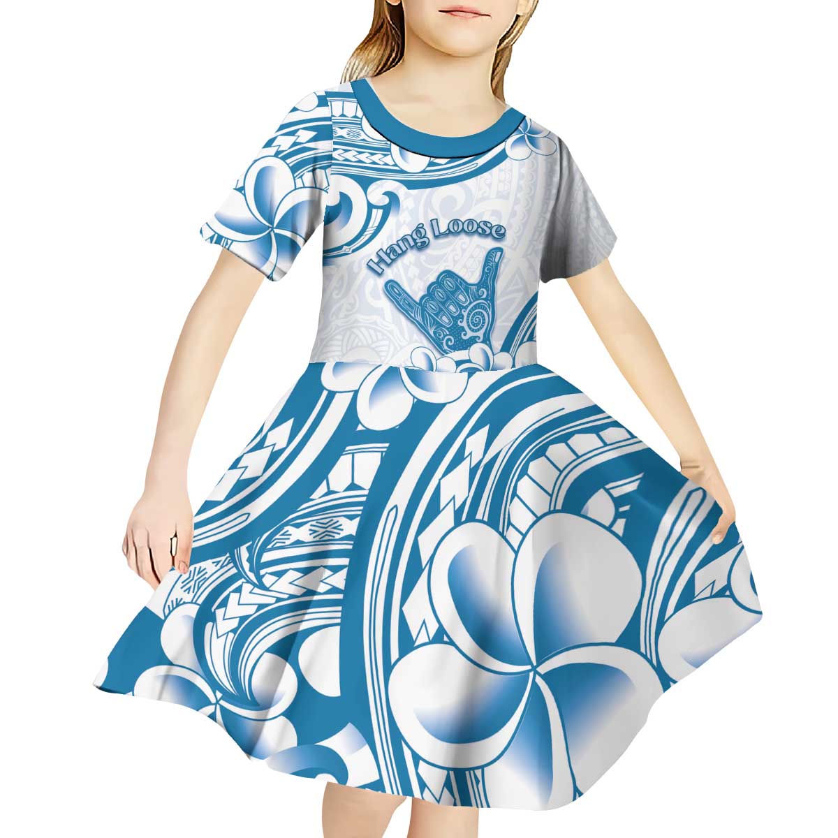 Aloha Hawaii Shaka Kid Short Sleeve Dress Hang Loose Blue Version DT05 - Polynesian Pride