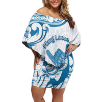 Aloha Hawaii Shaka Off Shoulder Short Dress Hang Loose Blue Version DT05 Women Blue - Polynesian Pride
