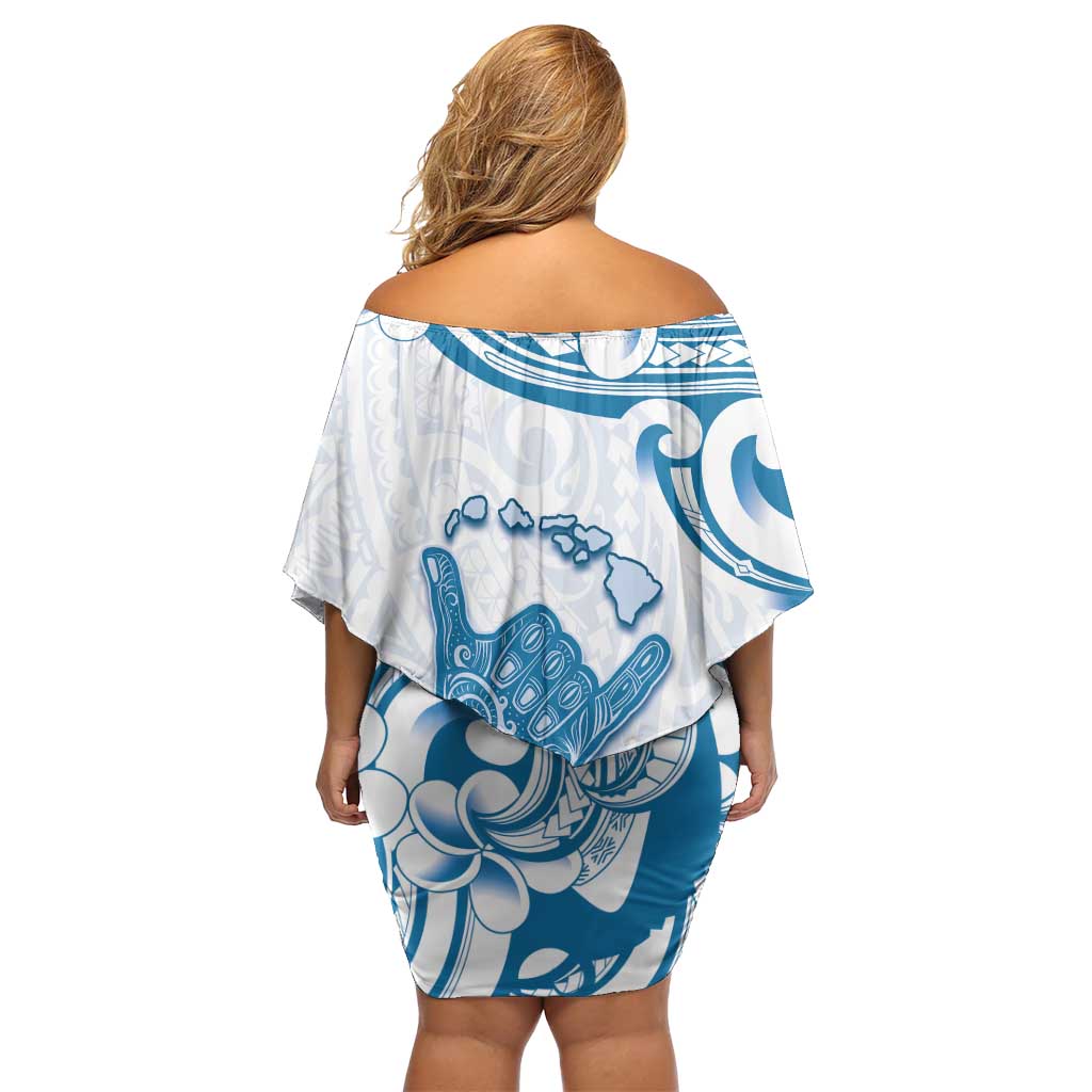 Aloha Hawaii Shaka Off Shoulder Short Dress Hang Loose Blue Version DT05 - Polynesian Pride
