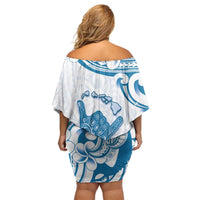 Aloha Hawaii Shaka Off Shoulder Short Dress Hang Loose Blue Version DT05 - Polynesian Pride