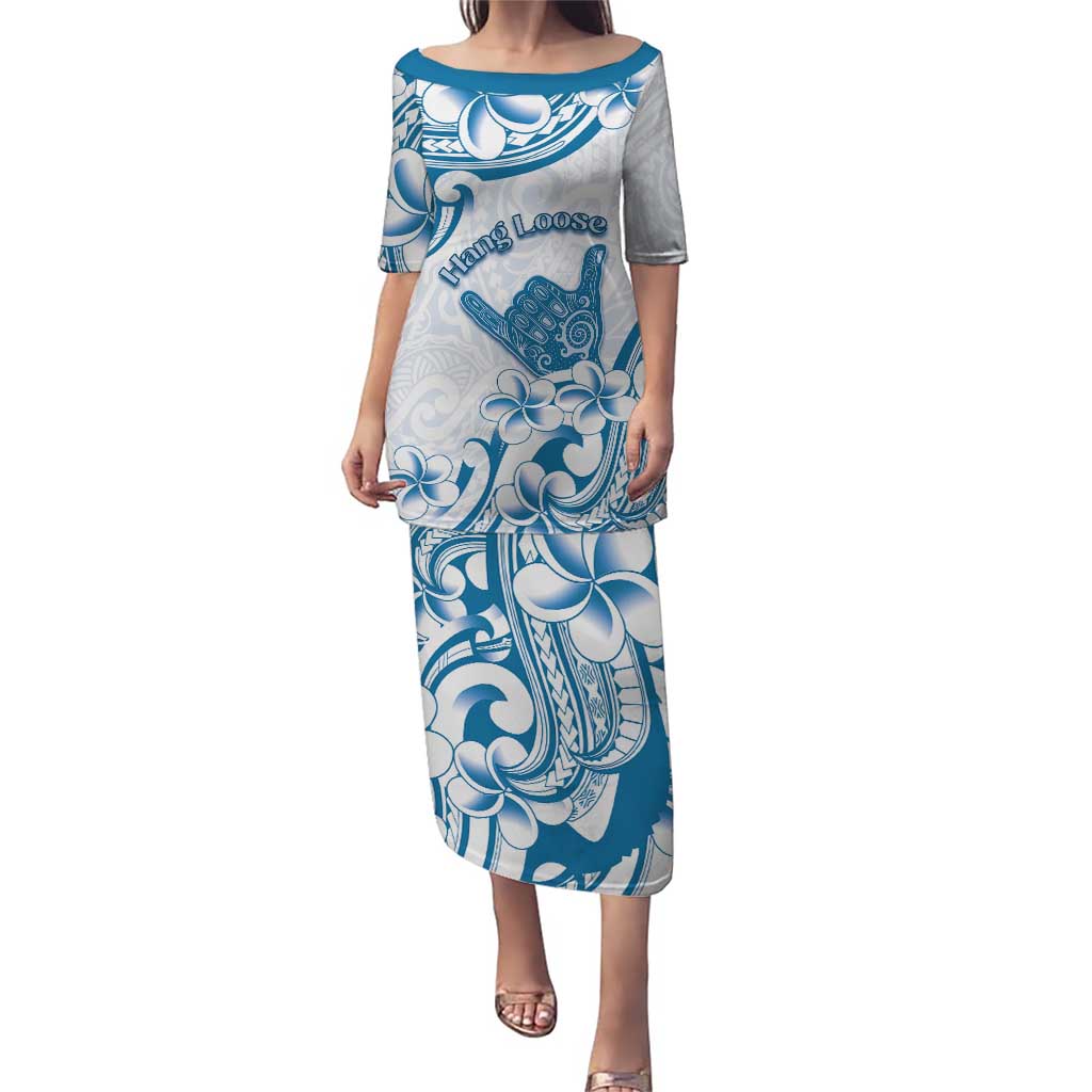 Aloha Hawaii Shaka Puletasi Hang Loose Blue Version DT05 Long Dress Blue - Polynesian Pride