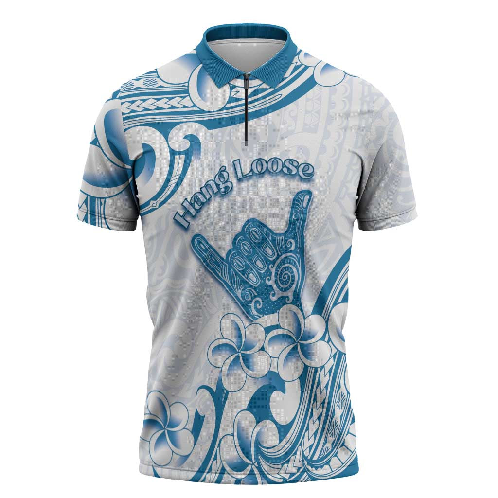 Aloha Hawaii Shaka Zipper Polo Shirt Hang Loose Blue Version DT05 Blue - Polynesian Pride