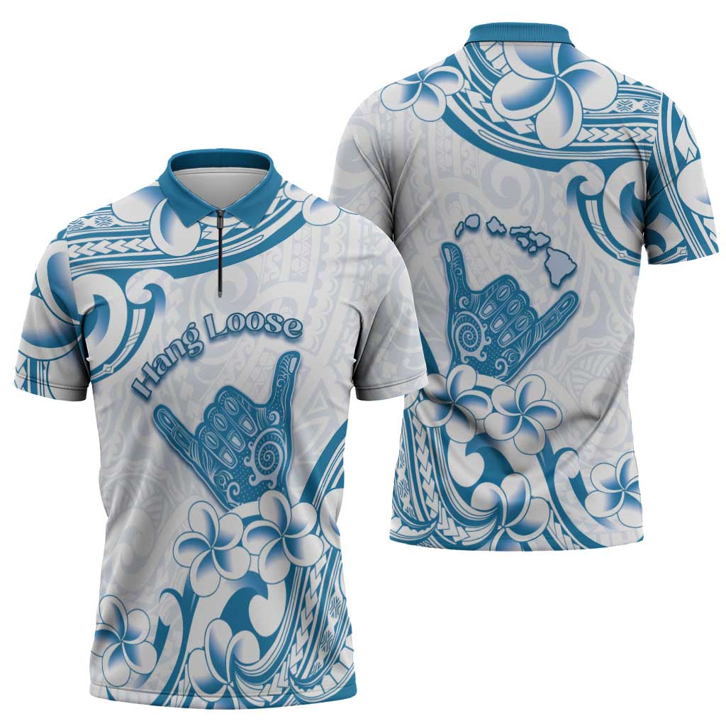 Aloha Hawaii Shaka Zipper Polo Shirt Hang Loose Blue Version DT05 - Polynesian Pride