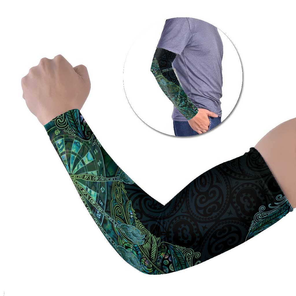 Personalised New Zealand Dart Arm Sleeves Maori Fern With Paua Shell DT05 Set of 2 Green - Polynesian Pride