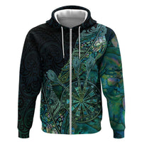 Personalised New Zealand Dart Hoodie Maori Fern With Paua Shell DT05 Zip Hoodie Green - Polynesian Pride