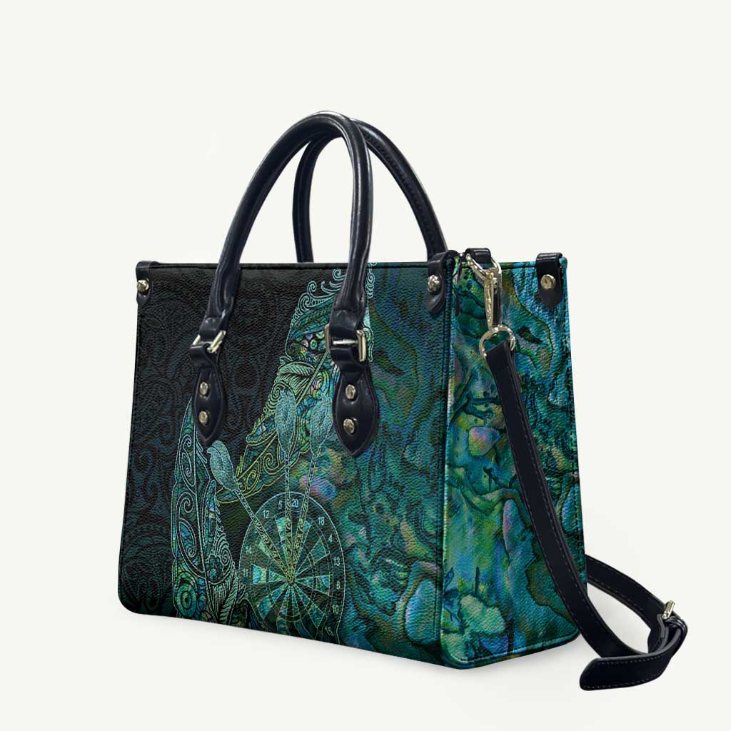 New Zealand Dart Leather Bag Maori Fern With Paua Shell DT05 Green - Polynesian Pride