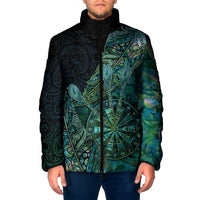 Personalised New Zealand Dart Padded Jacket Maori Fern With Paua Shell DT05 Men Green - Polynesian Pride