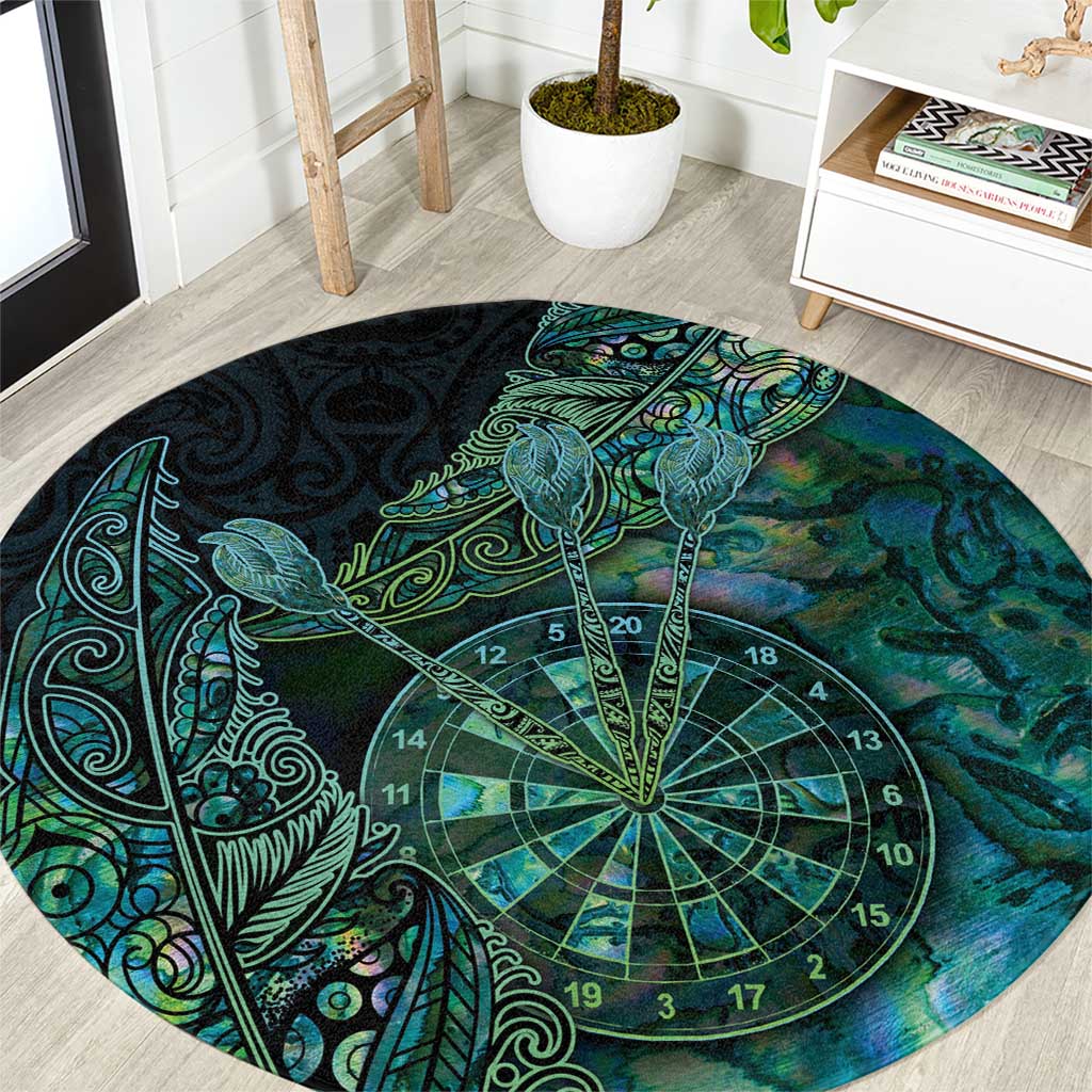 New Zealand Dart Round Carpet Maori Fern With Paua Shell DT05 Green - Polynesian Pride