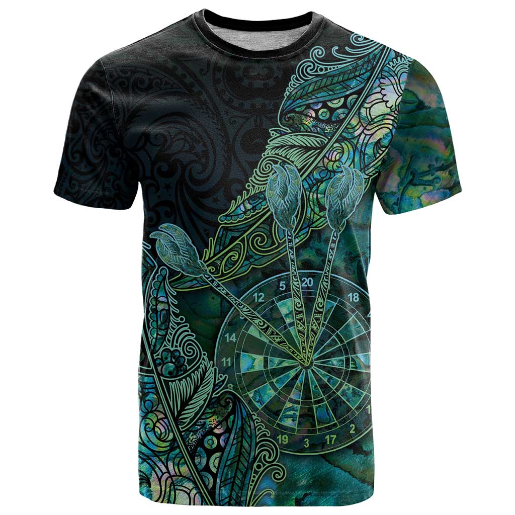 Personalised New Zealand Dart T Shirt Maori Fern With Paua Shell DT05 Green - Polynesian Pride