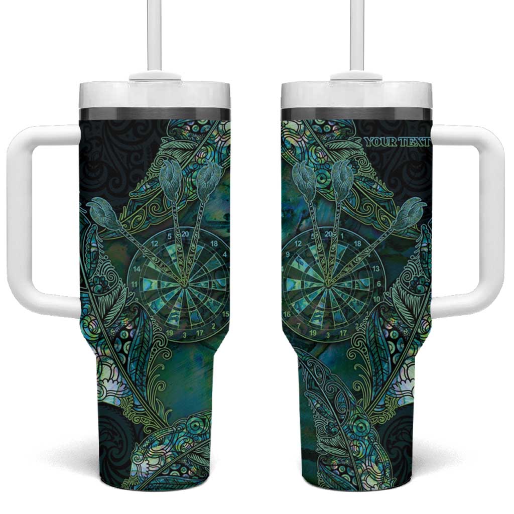 Personalised New Zealand Dart Tumbler With Handle Maori Fern With Paua Shell DT05 One Size: 40 oz Green - Polynesian Pride