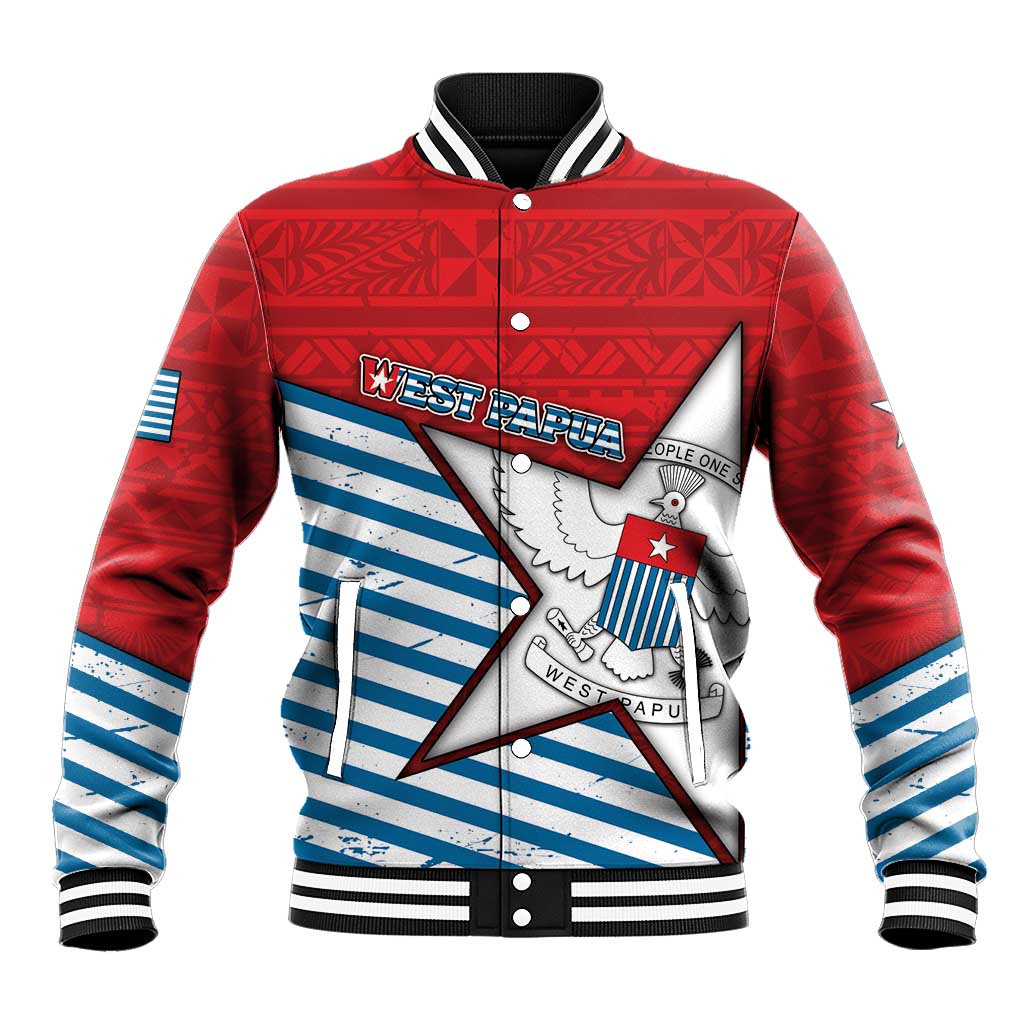 West Papua Morning Star Baseball Jacket One People One Soul DT05 Unisex Red - Polynesian Pride