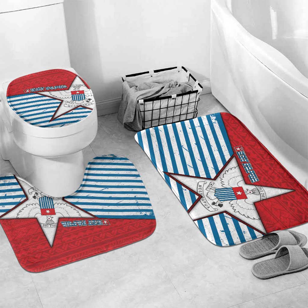 West Papua Morning Star Bathroom Set One People One Soul DT05 Mat Set Only (3 pcs) One Size Red - Polynesian Pride