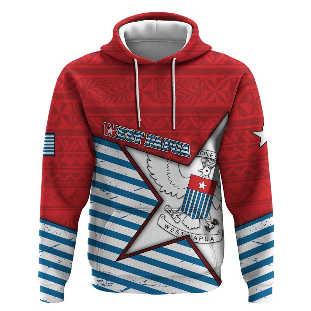 West Papua Morning Star Hoodie One People One Soul DT05 Pullover Hoodie Red - Polynesian Pride