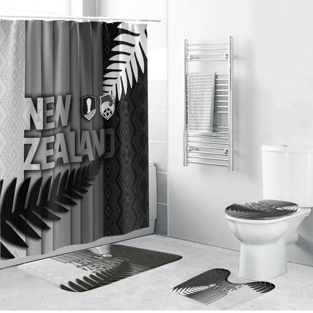 New Zealand Football Bathroom Set Silver Fern Maori Pattern Monochrome DT05 Bathroom Set (4 pcs) White - Polynesian Pride