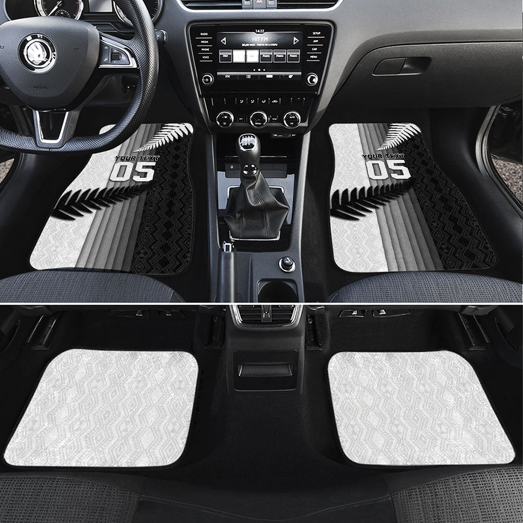 Custom New Zealand Football Car Mats Silver Fern Maori Pattern Monochrome DT05 Set 4pcs White - Polynesian Pride
