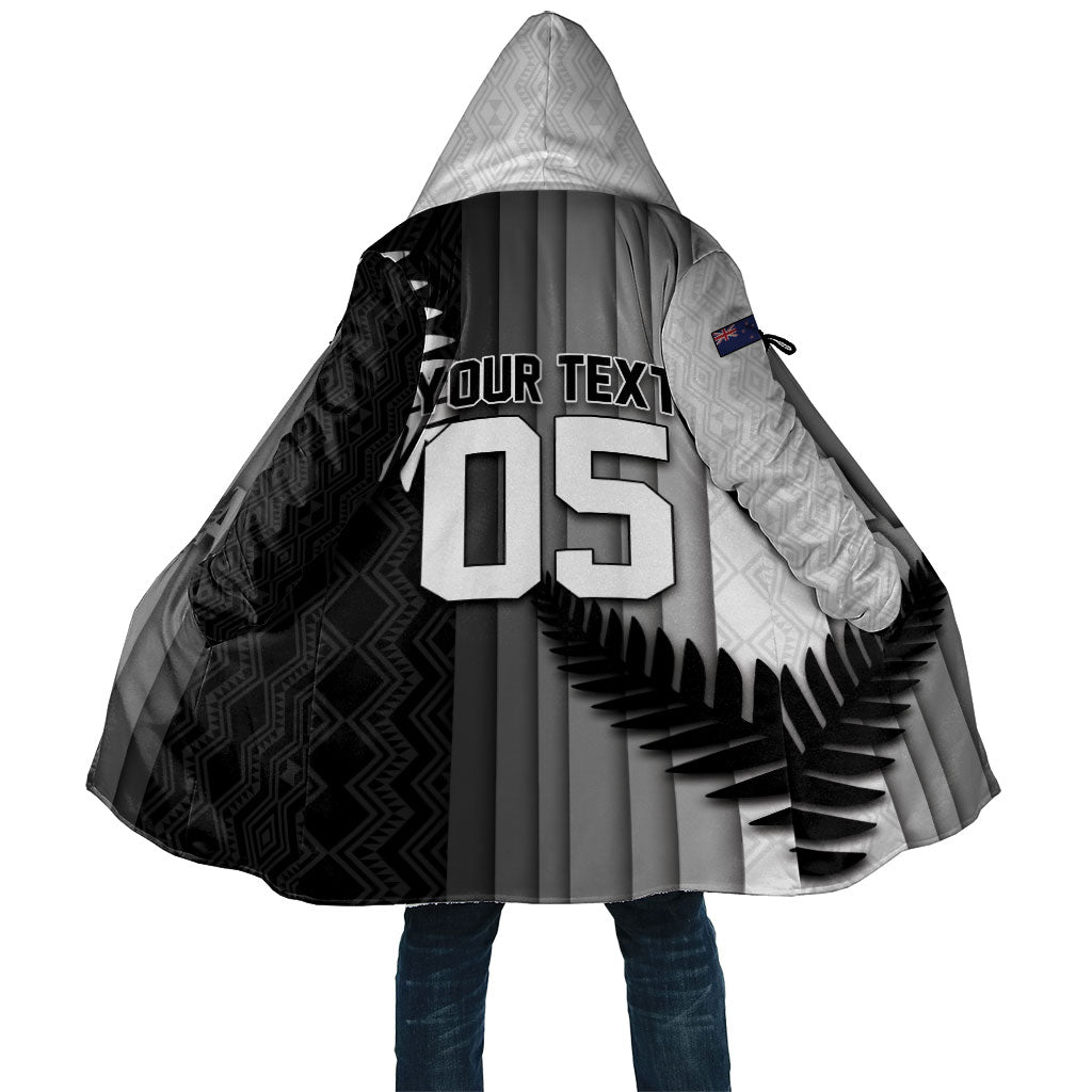 Custom New Zealand Football Cloak Silver Fern Maori Pattern Monochrome DT05 Unisex White - Polynesian Pride