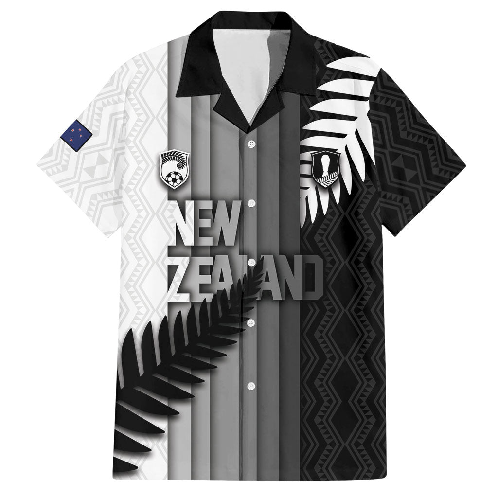 Custom New Zealand Football Hawaiian Shirt Silver Fern Maori Pattern Monochrome DT05 White - Polynesian Pride
