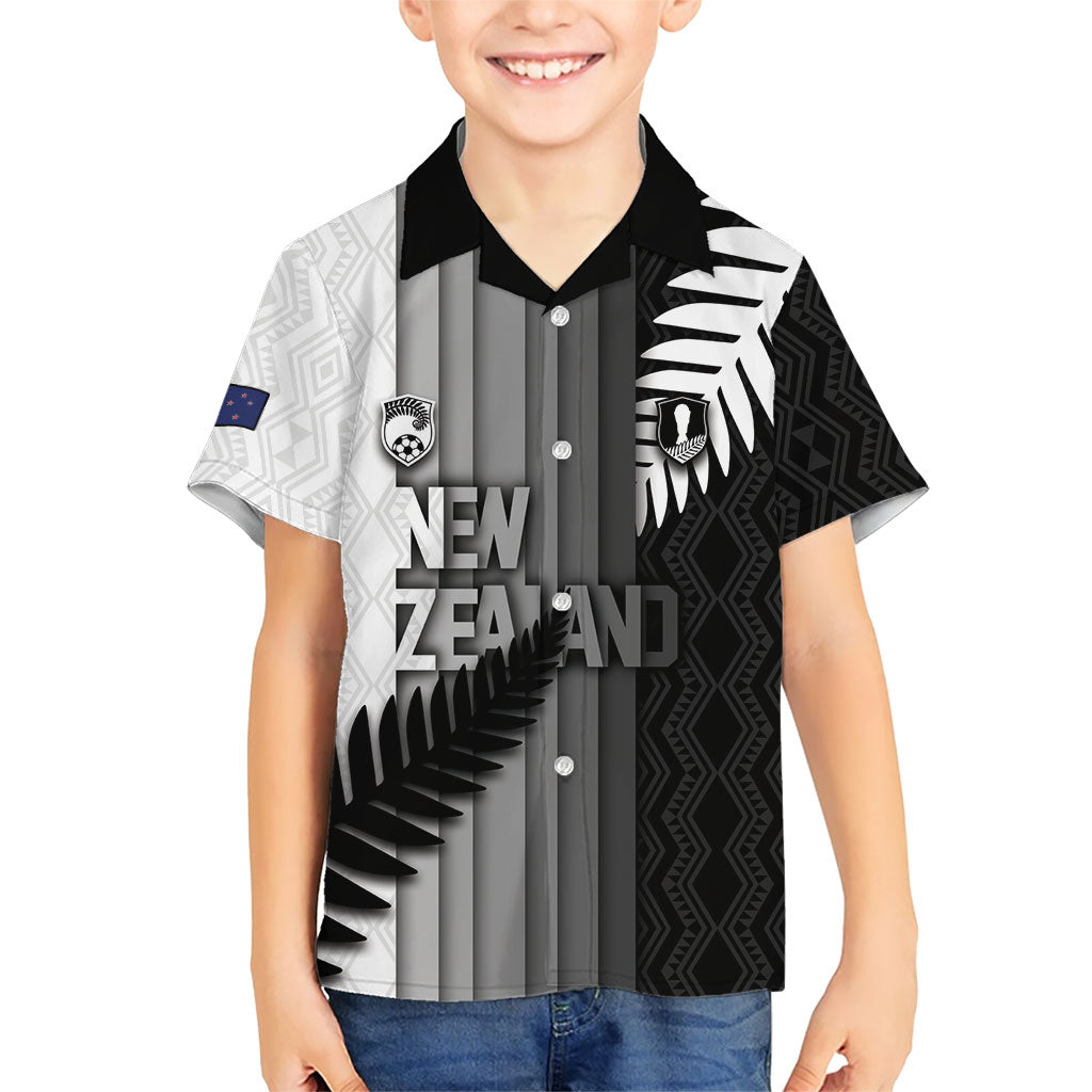Custom New Zealand Football Kid Hawaiian Shirt Silver Fern Maori Pattern Monochrome DT05 Kid White - Polynesian Pride
