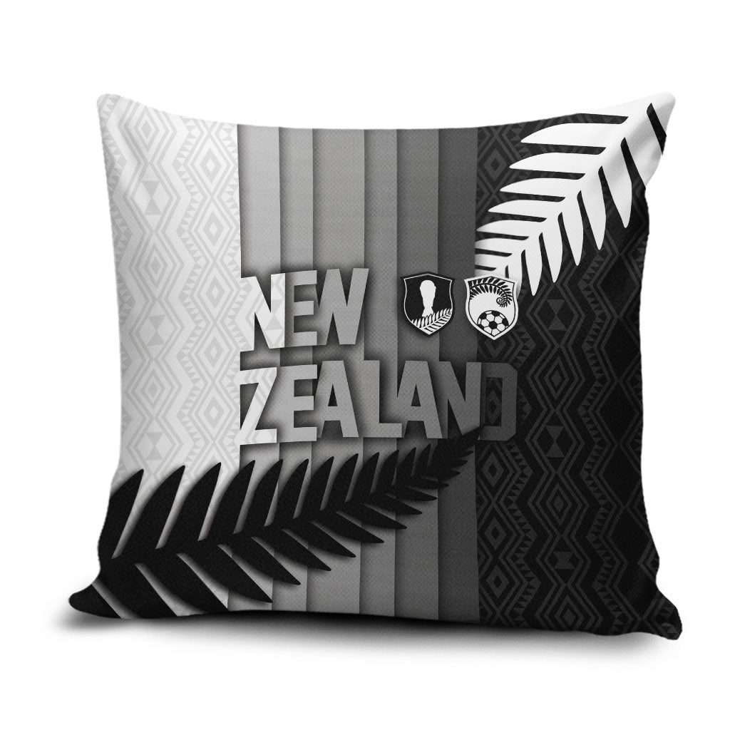 New Zealand Football Pillow Cover Silver Fern Maori Pattern Monochrome DT05 White - Polynesian Pride