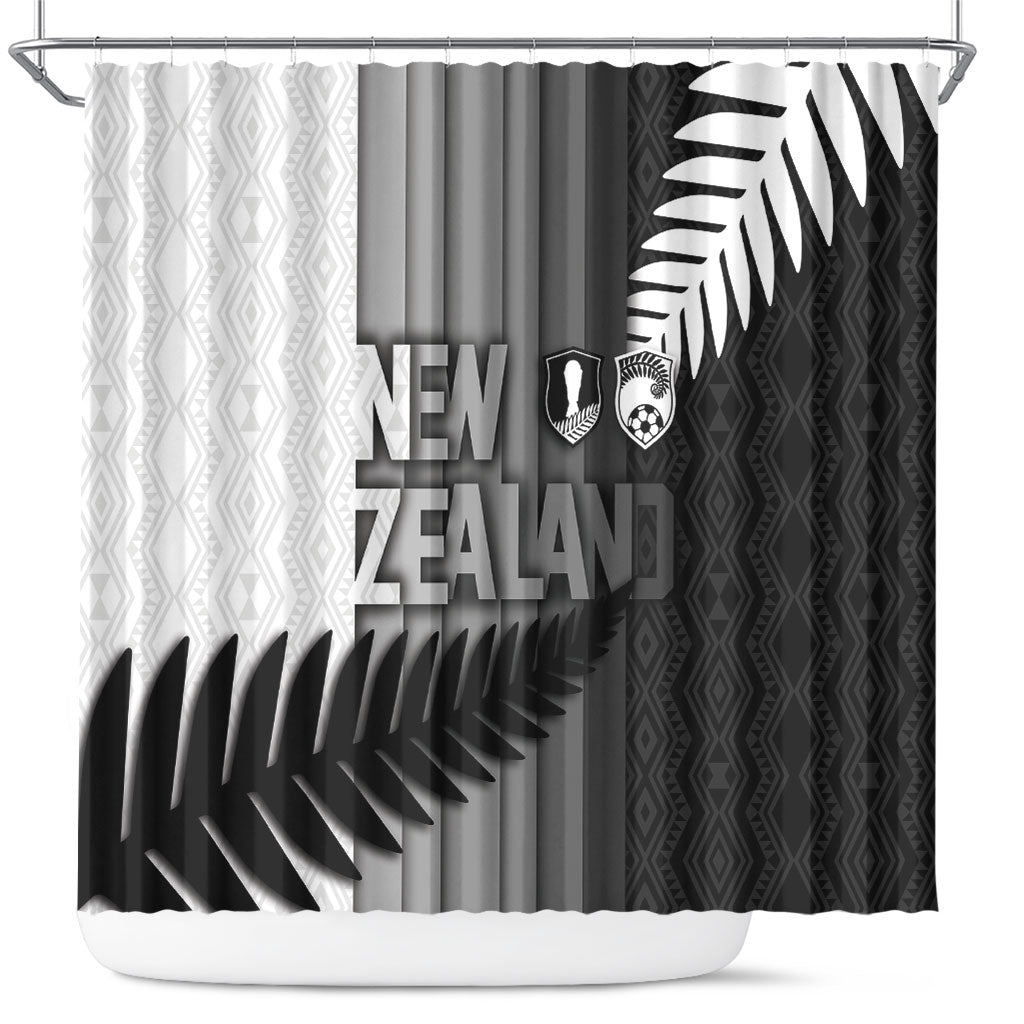 New Zealand Football Shower Curtain Silver Fern Maori Pattern Monochrome DT05 White - Polynesian Pride