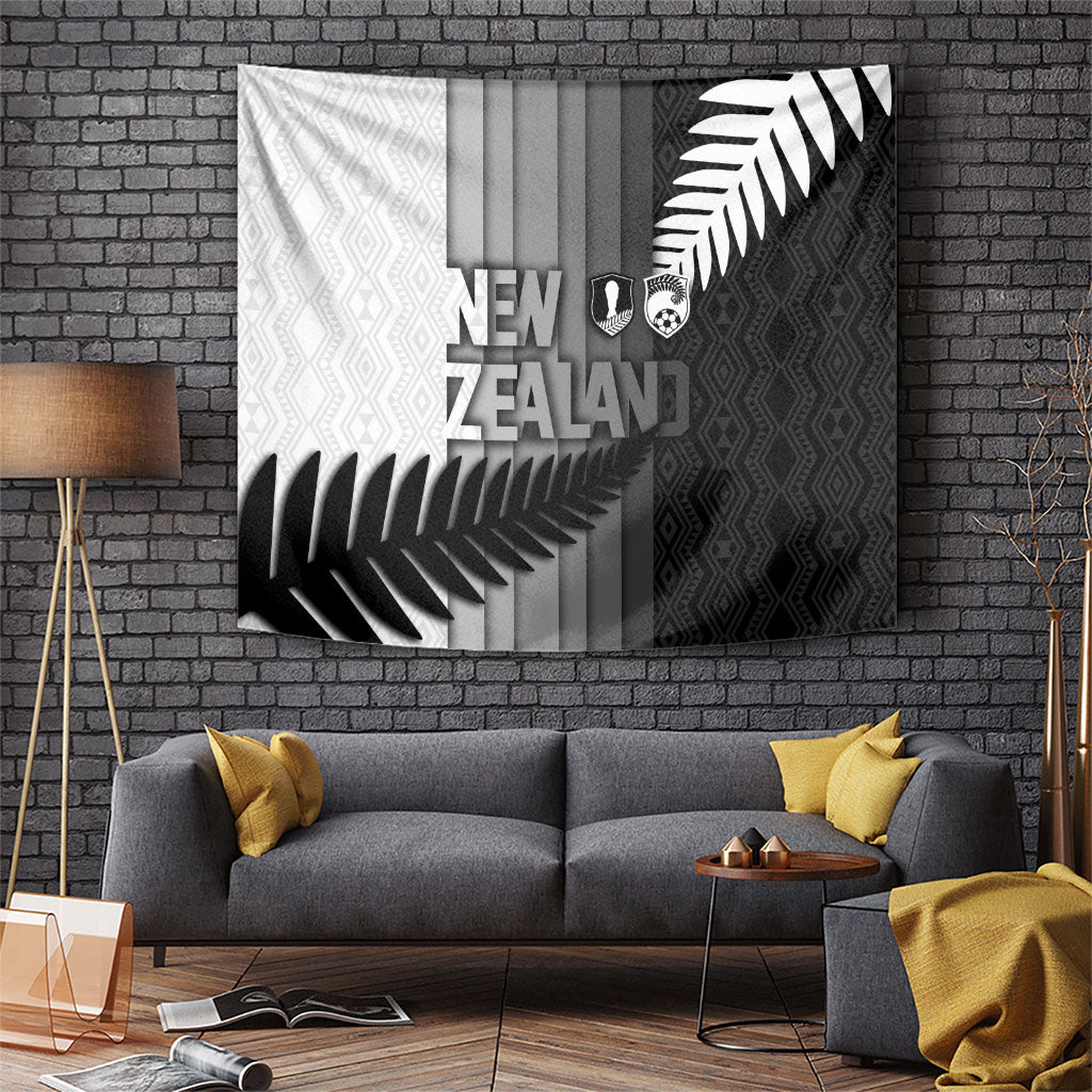 New Zealand Football Tapestry Silver Fern Maori Pattern Monochrome DT05 White - Polynesian Pride