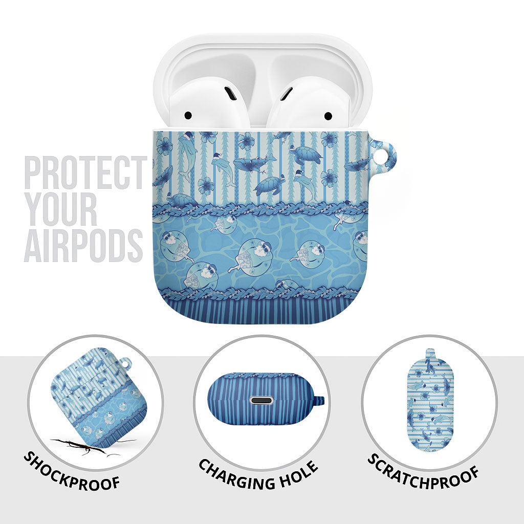 Hawaii Christmas In July AirPods Case Sky Blue Mele Kalikimaka Sea Animals DT05 - Polynesian Pride