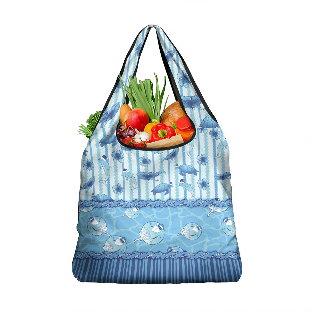 Hawaii Christmas In July Grocery Bag Sky Blue Mele Kalikimaka Sea Animals DT05 1-pack One Size Blue - Polynesian Pride