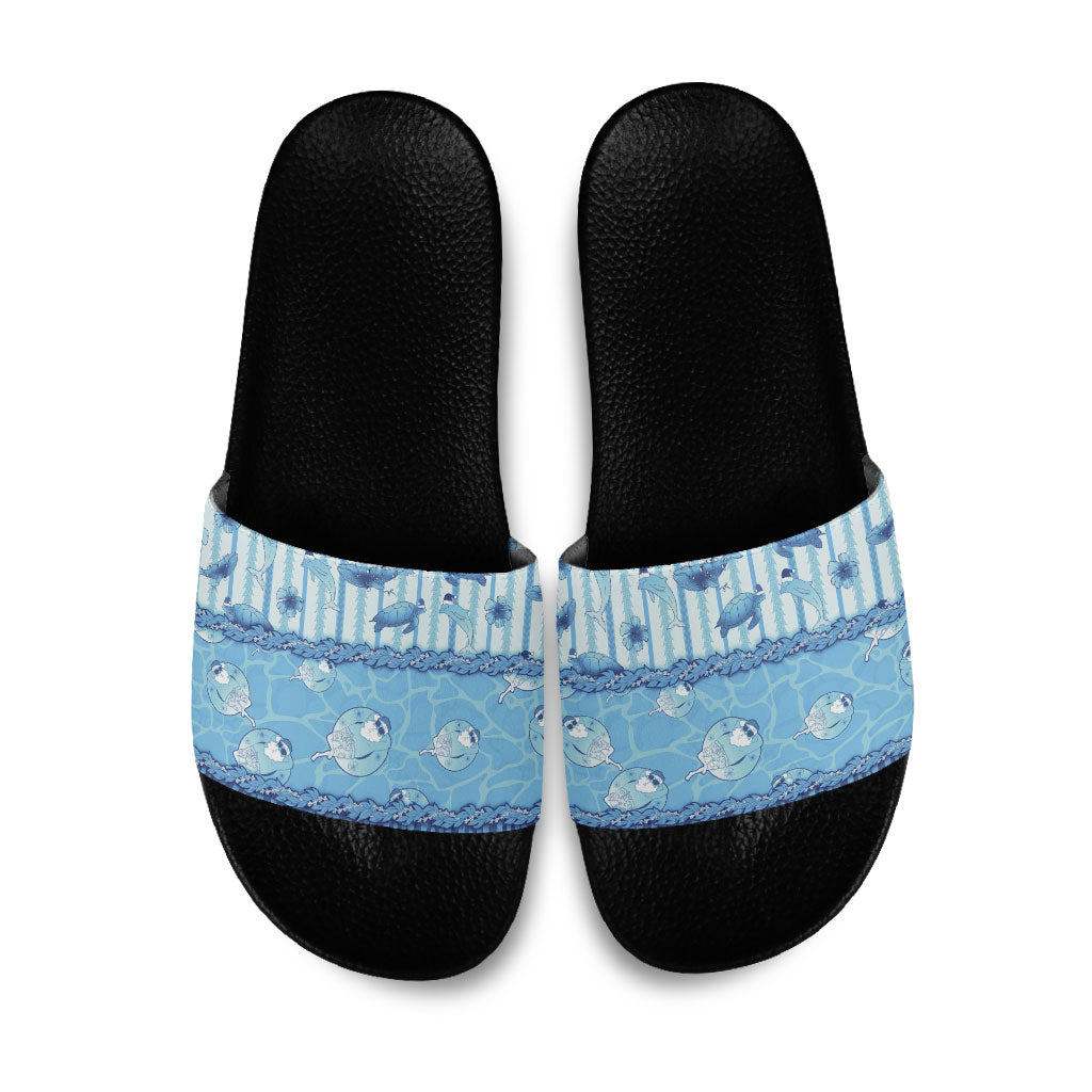 Hawaii Christmas In July Slide Sandals Sky Blue Mele Kalikimaka Sea Animals DT05 Blue - Polynesian Pride