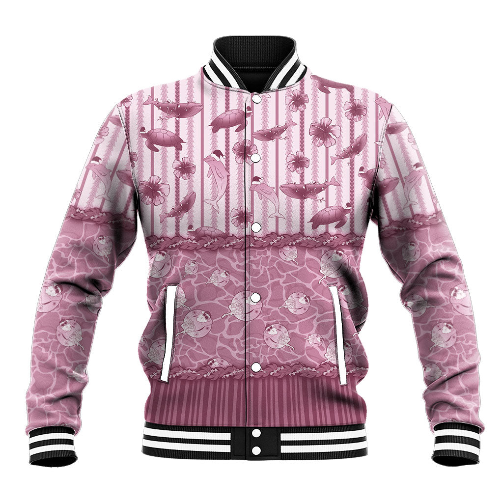 Hawaii Christmas In July Baseball Jacket Dusty Pink Mele Kalikimaka Sea Animals DT05 Unisex Pink - Polynesian Pride