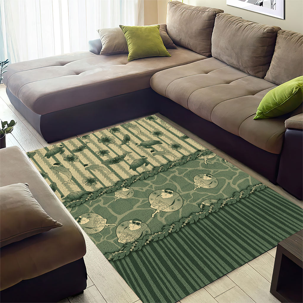 Hawaii Christmas In July Area Rug Olive Green Mele Kalikimaka Sea Animals DT05 - Polynesian Pride