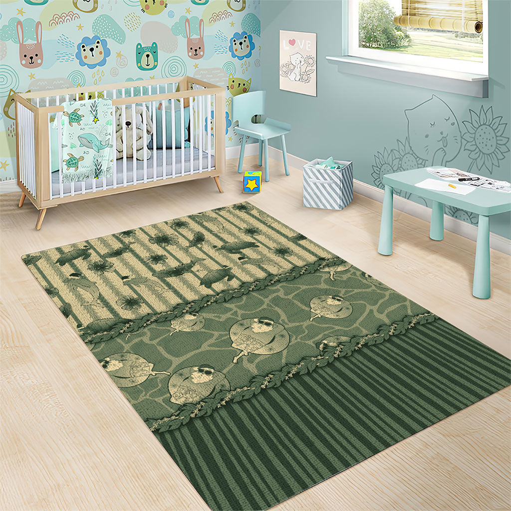 Hawaii Christmas In July Area Rug Olive Green Mele Kalikimaka Sea Animals DT05 - Polynesian Pride