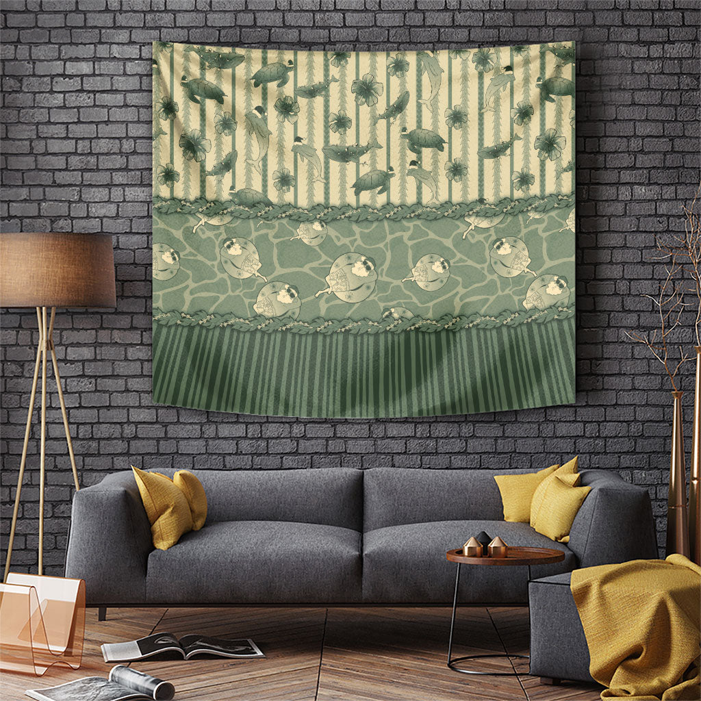 Hawaii Christmas In July Tapestry Olive Green Mele Kalikimaka Sea Animals DT05 Green - Polynesian Pride