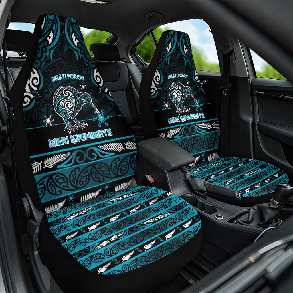 Ngati Porou Aotearoa Meri Kirihimete Car Seat Cover Maori Kiwi Bird Silver Fern Koru Pattern DT05 One Size Blue - Polynesian Pride