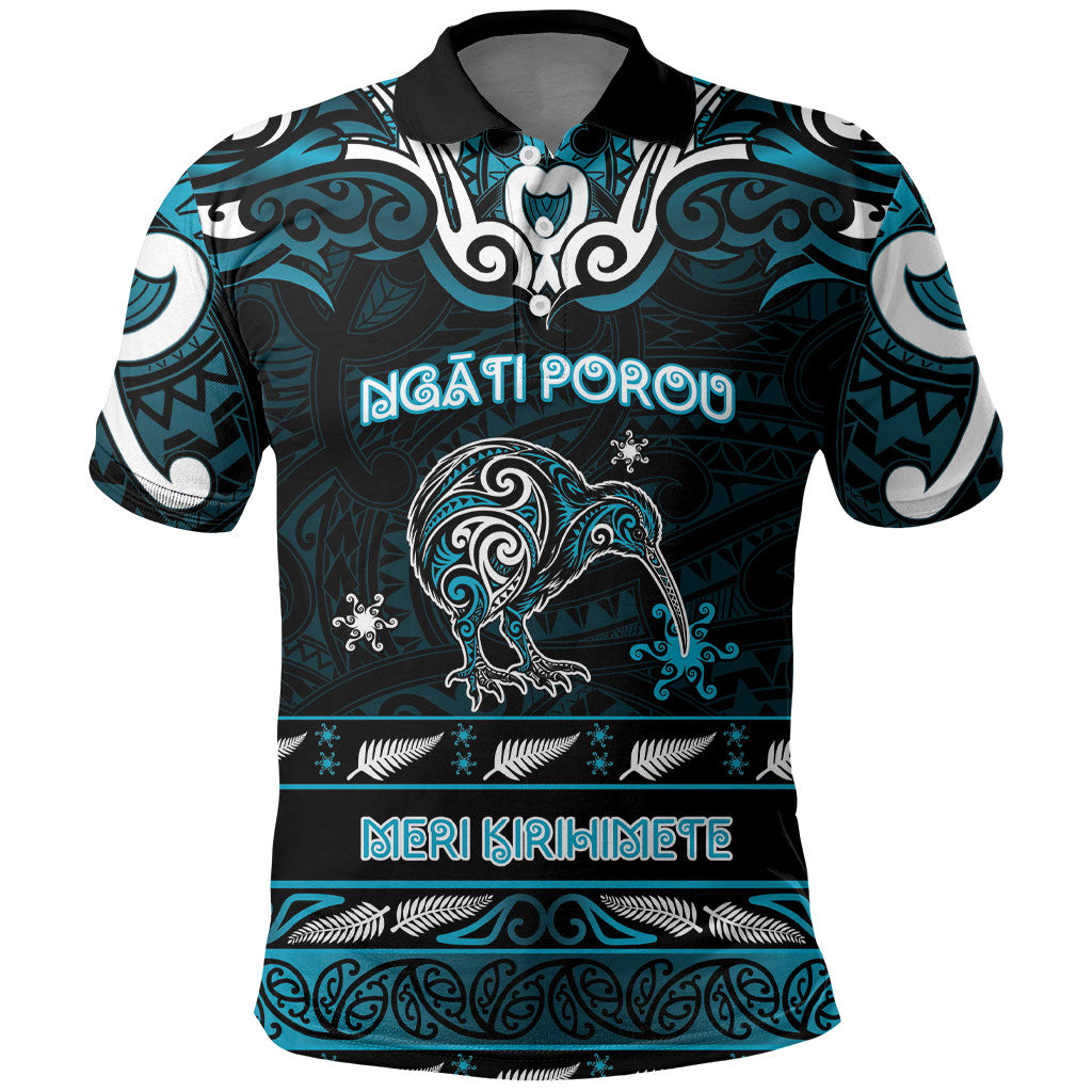 Personalised Ngati Porou Aotearoa Meri Kirihimete Polo Shirt Maori Kiwi Bird Silver Fern Koru Pattern DT05 Blue - Polynesian Pride