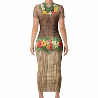 Muscle Hairy Hawaii 3D Funny Graphic Short Sleeve Bodycon Dress Six Pack Abs Flower Lei Luau Prank DT05 - Polynesian Pride