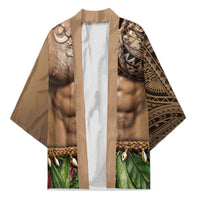 Warrior Muscle Tattoo 3D Funny Graphic Kimono Six Pack Abs Bone Necklace Leaf Skirt DT05 Unisex Beige - Polynesian Pride