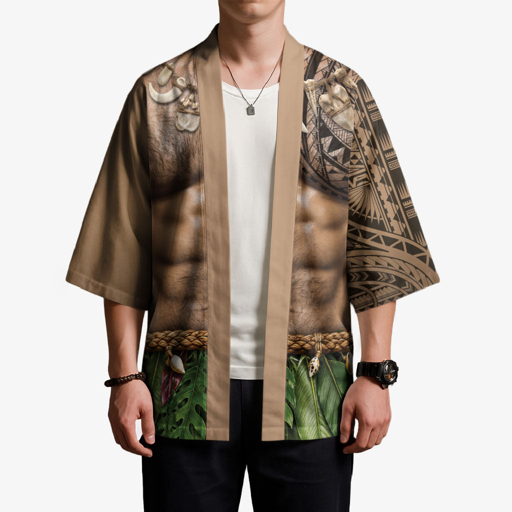 Warrior Muscle Tattoo 3D Funny Graphic Kimono Six Pack Abs Bone Necklace Leaf Skirt DT05 - Polynesian Pride