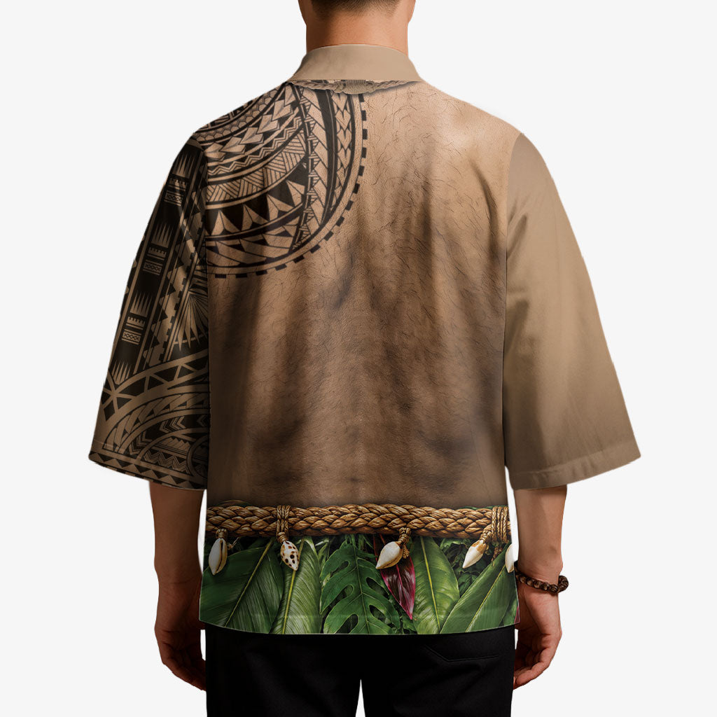 Warrior Muscle Tattoo 3D Funny Graphic Kimono Six Pack Abs Bone Necklace Leaf Skirt DT05 - Polynesian Pride