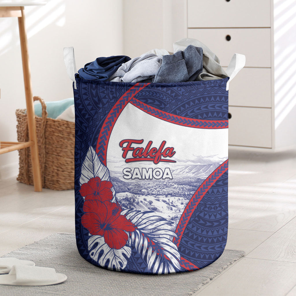 Falefa Samoa Village Laundry Basket Valley Polynesian Tribal Hibiscus Floral DT05 Navy - Polynesian Pride