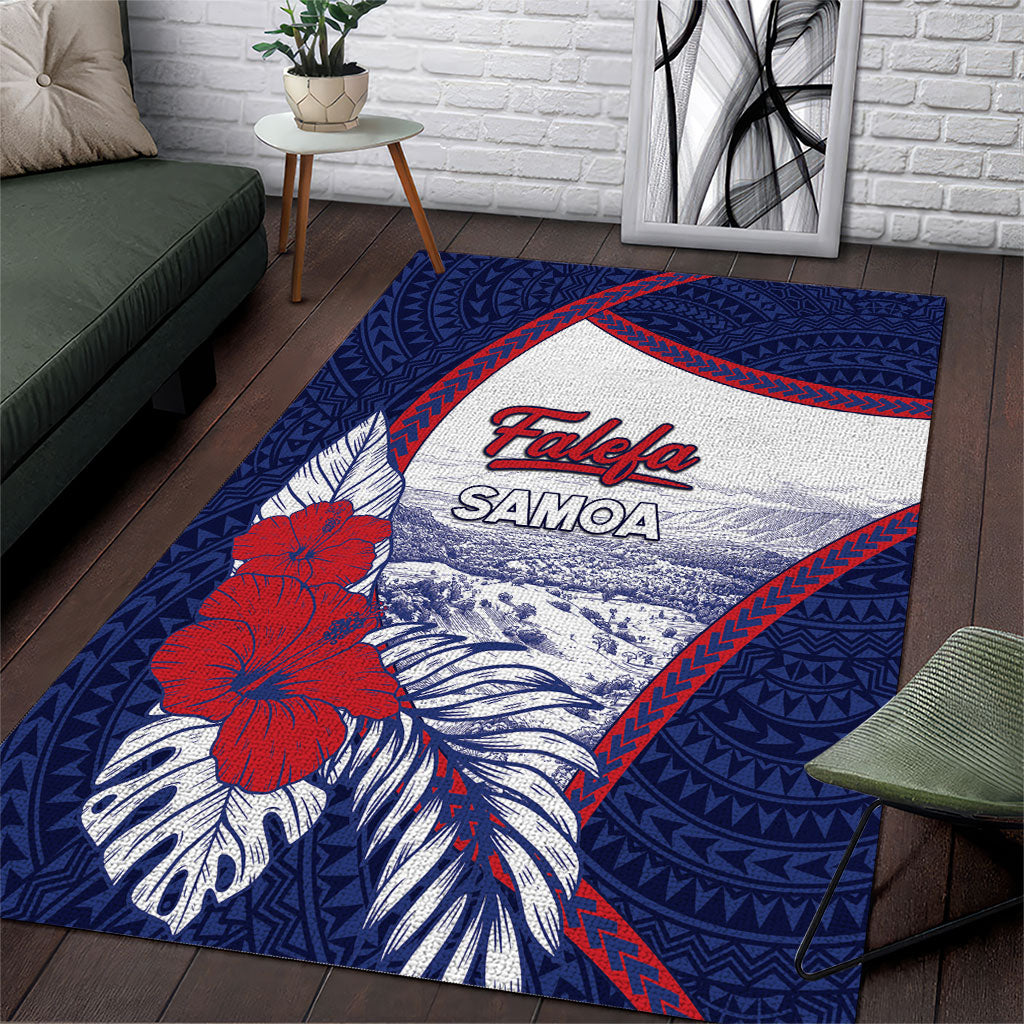 Falefa Samoa Village Area Rug Valley Polynesian Tribal Hibiscus Floral DT05 Navy - Polynesian Pride