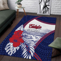 Falefa Samoa Village Area Rug Valley Polynesian Tribal Hibiscus Floral DT05 Navy - Polynesian Pride