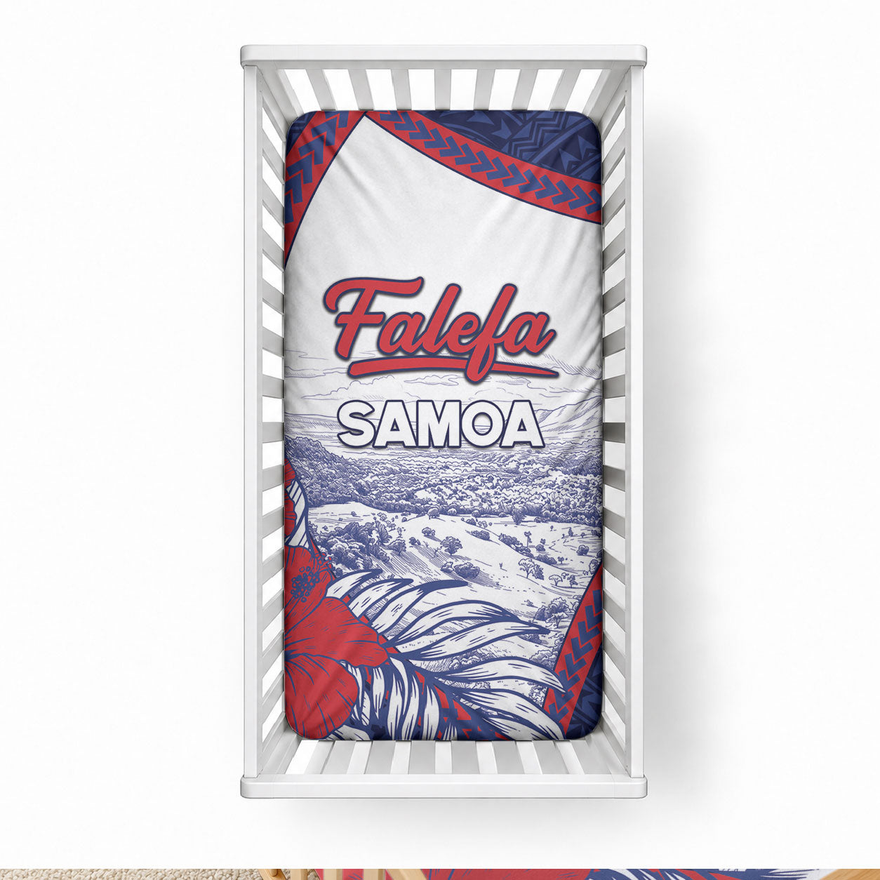 Falefa Samoa Village Baby Bed Cover Valley Polynesian Tribal Hibiscus Floral DT05 28 × 52 in Navy - Polynesian Pride