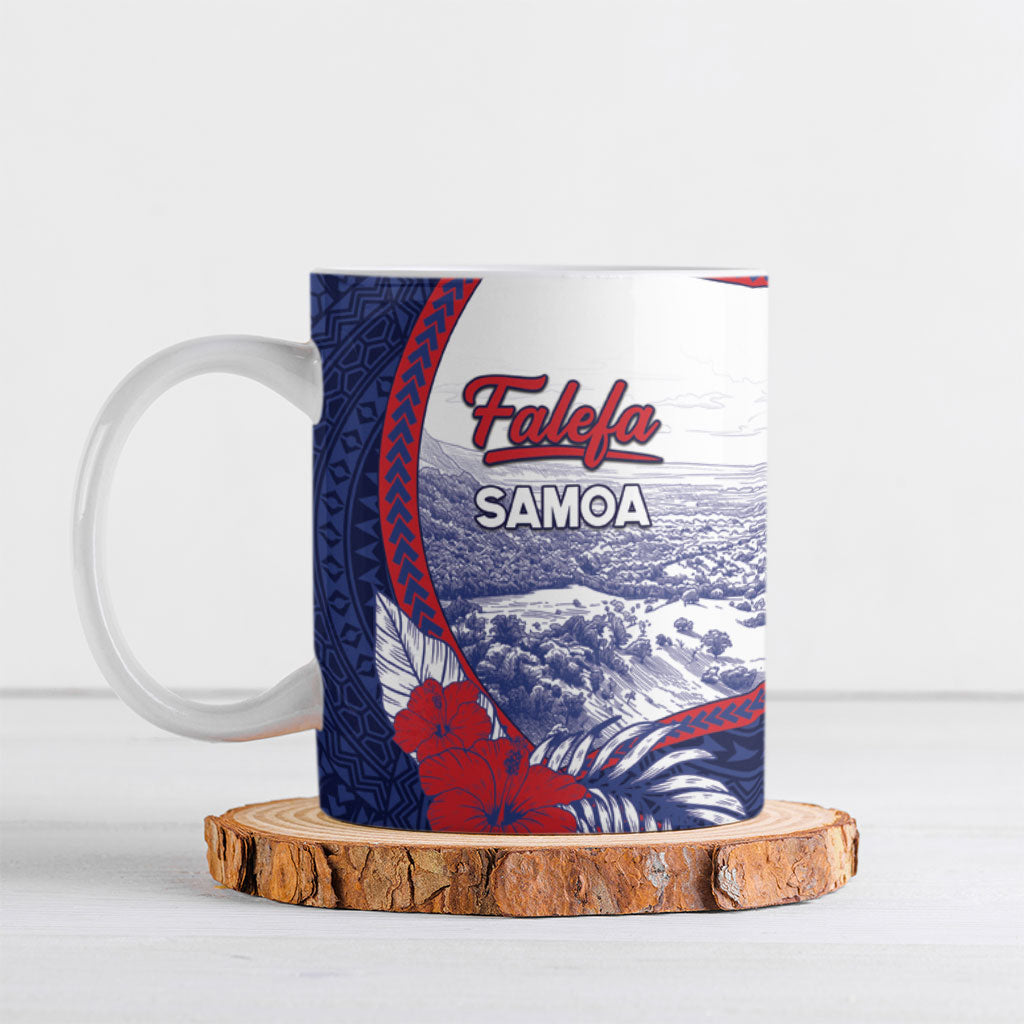 Personalised Falefa Samoa Village Ceramic Mug Valley Polynesian Tribal Hibiscus Floral DT05 Navy - Polynesian Pride