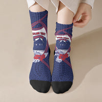 Personalised Falefa Samoa Village Crew Socks Valley Polynesian Tribal Hibiscus Floral DT05 Crew Socks Navy - Polynesian Pride