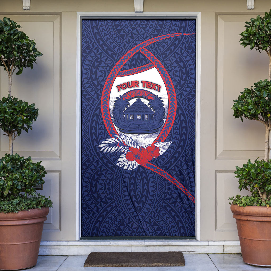 Personalised Falefa Samoa Village Door Cover Valley Polynesian Tribal Hibiscus Floral DT05 Navy - Polynesian Pride