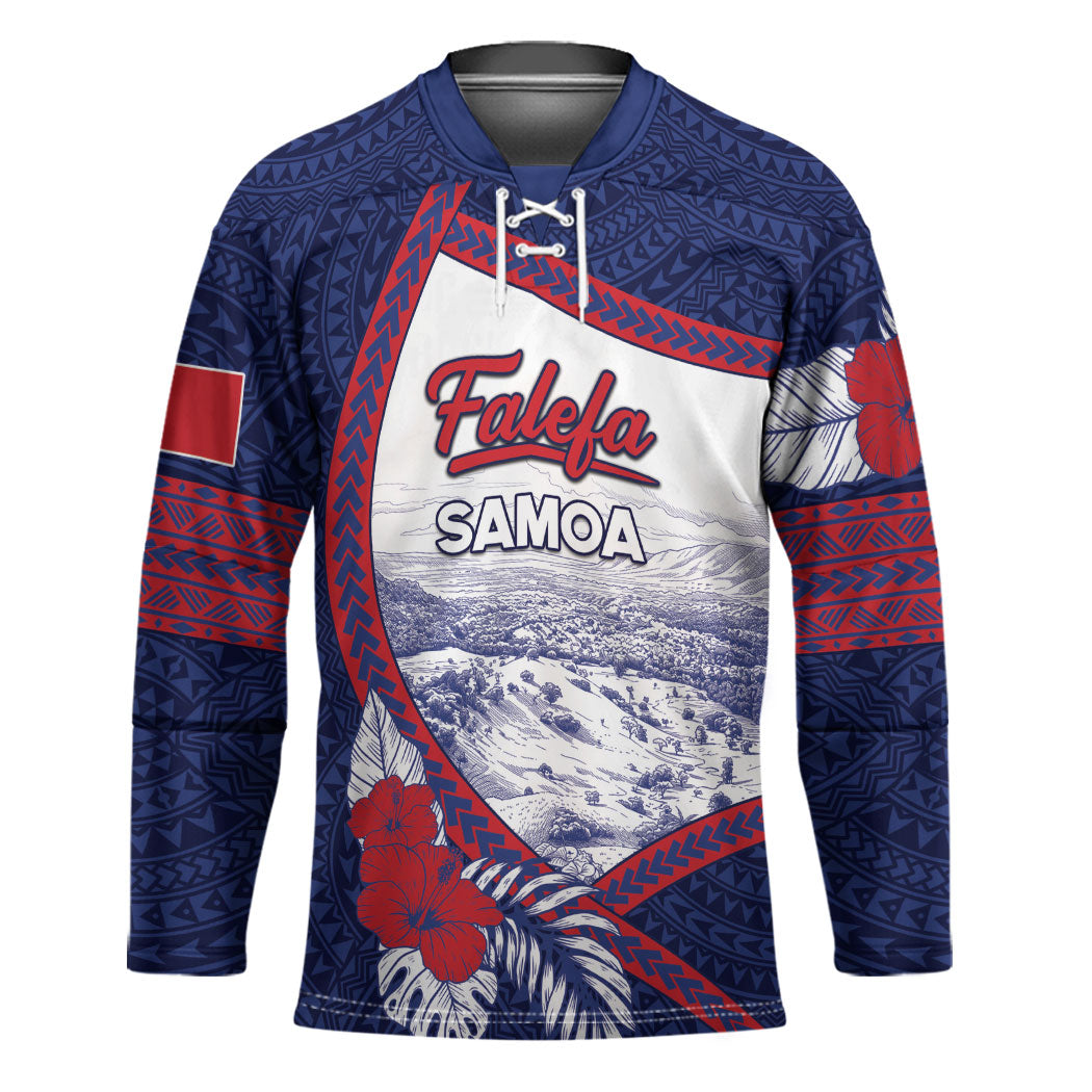 Personalised Falefa Samoa Village Hockey Jersey Valley Polynesian Tribal Hibiscus Floral DT05 Unisex Navy - Polynesian Pride
