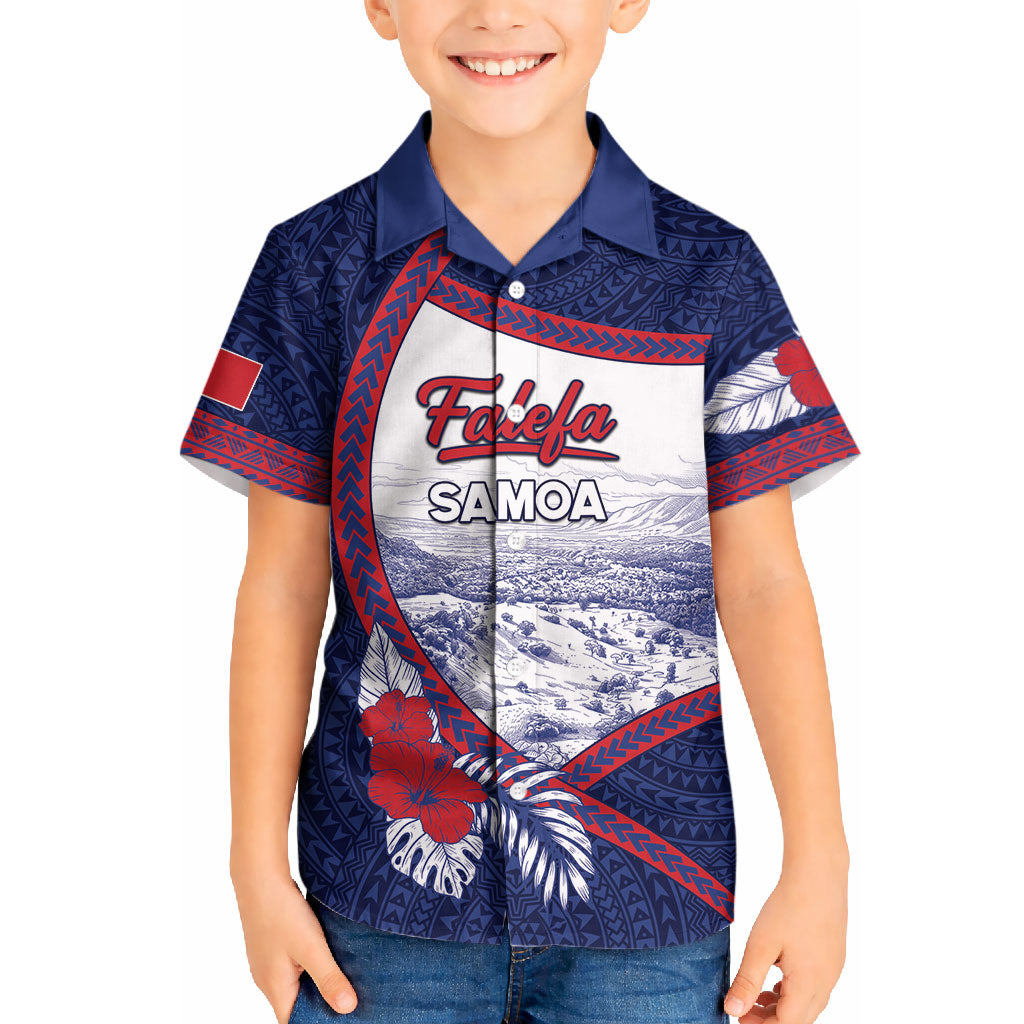 Personalised Falefa Samoa Village Kid Hawaiian Shirt Valley Polynesian Tribal Hibiscus Floral DT05 Kid Navy - Polynesian Pride