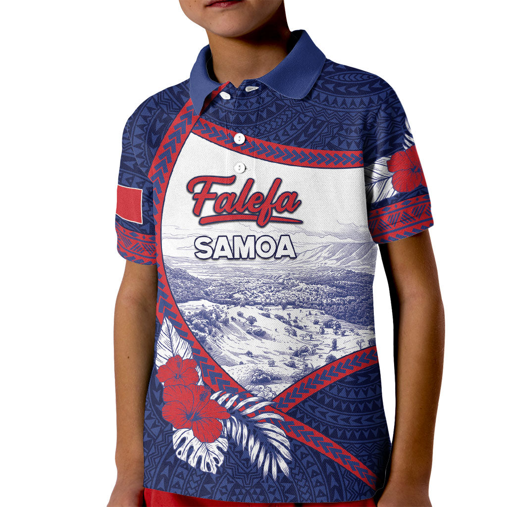 Personalised Falefa Samoa Village Kid Polo Shirt Valley Polynesian Tribal Hibiscus Floral DT05 Kid Navy - Polynesian Pride
